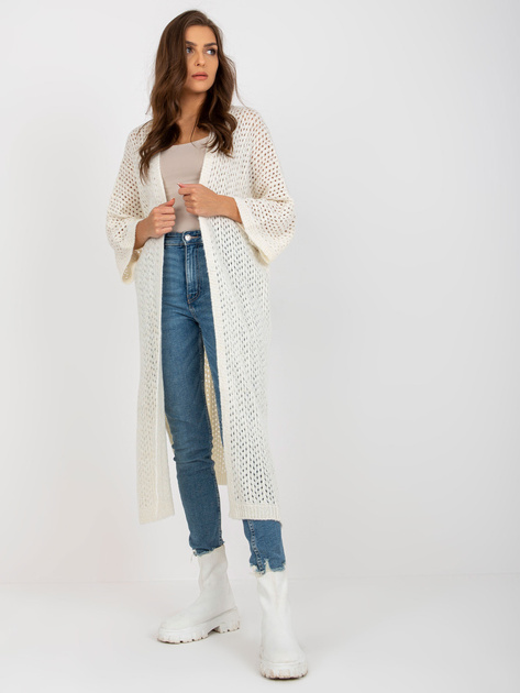 Hurt Ecru długi ażurowy kardigan z szerokim rękawem OCH BELLA