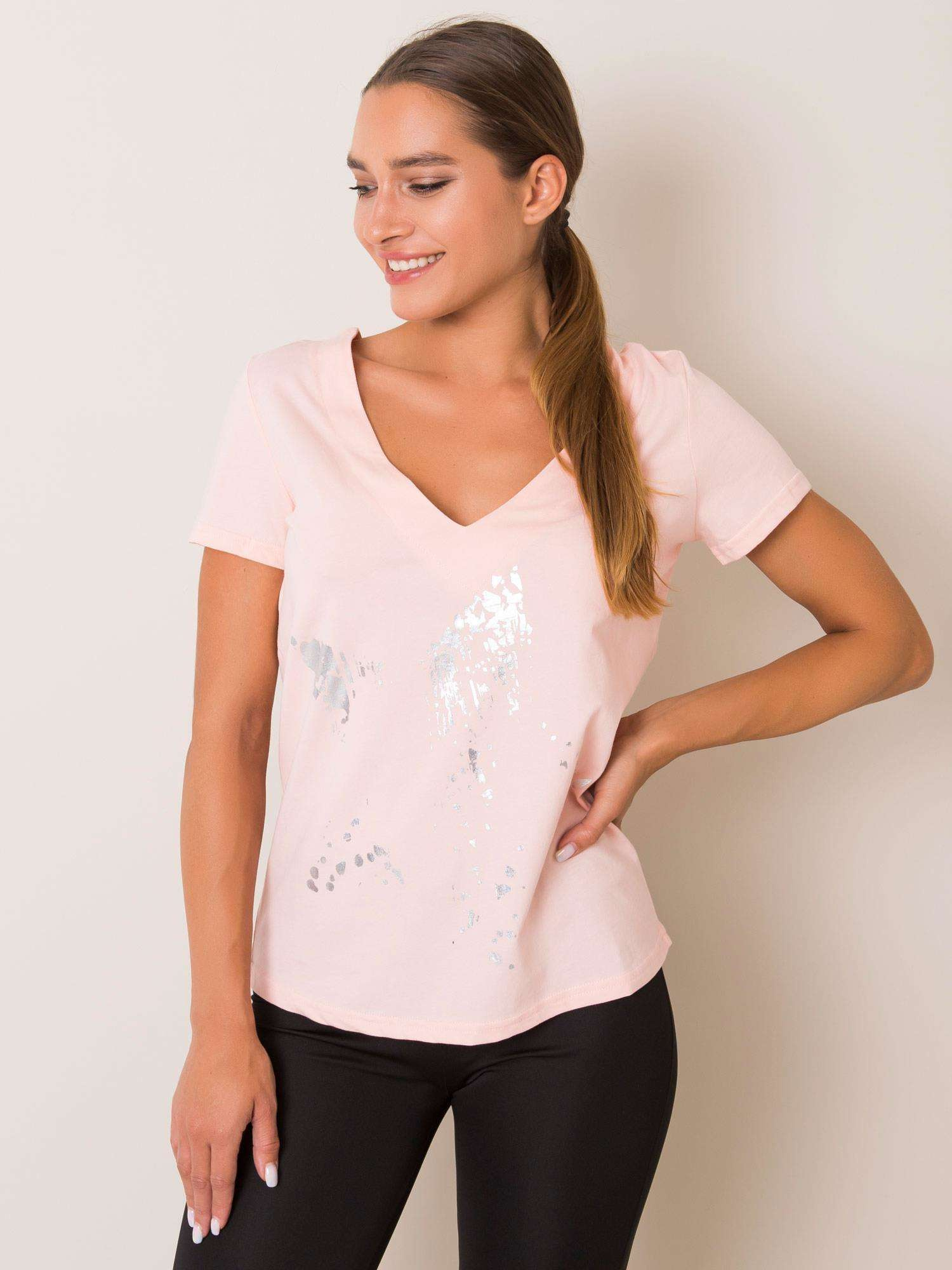 Brzoskwiniowy t-shirt Marble FOR FITNESS