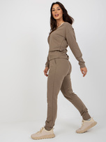 Hurt Ciemnobeżowy damski komplet casualowy z dekoltem V