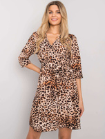Beige-schwarzes Kleid mit Leopardenmuster Abhiri.