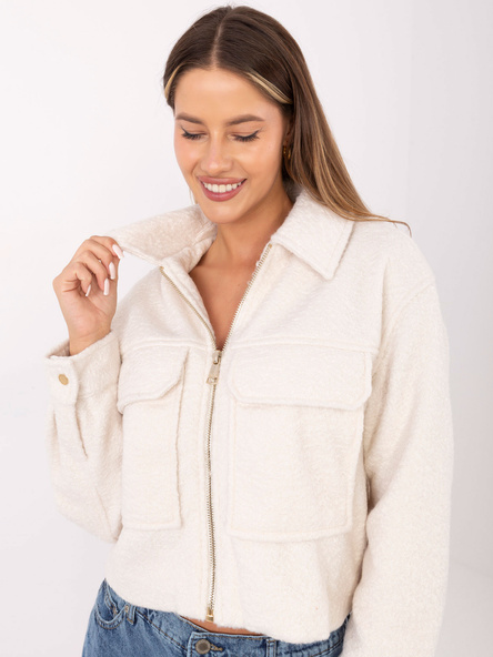 Ecru krótka kurtka boucle z suwakiem SUBLEVEL