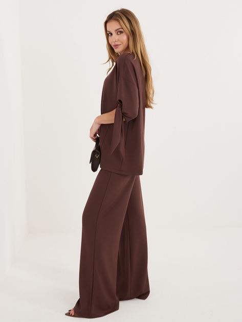 Czekoladowy damski komplet z szerokimi spodniami