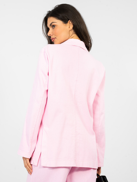 Pastelowa różowa jeansowa marynarka od kompletu RUE PARIS