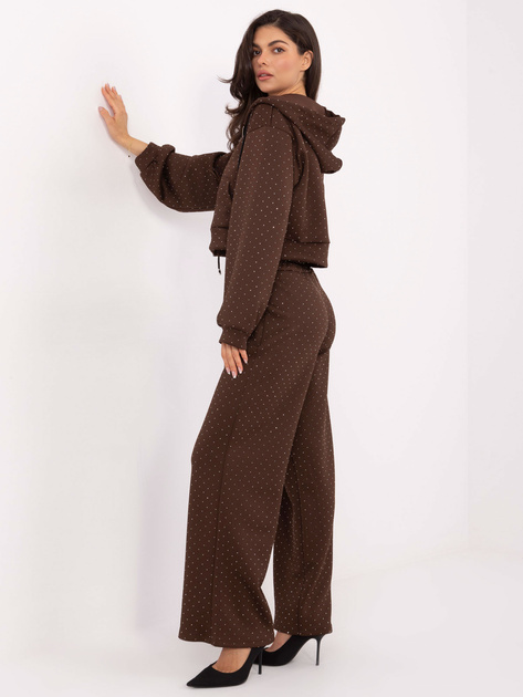 Brązowy damski komplet z dzianiny typu pique