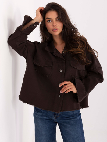 Ciemnobrązowa jeansowa kurtka z kieszeniami RUE PARIS