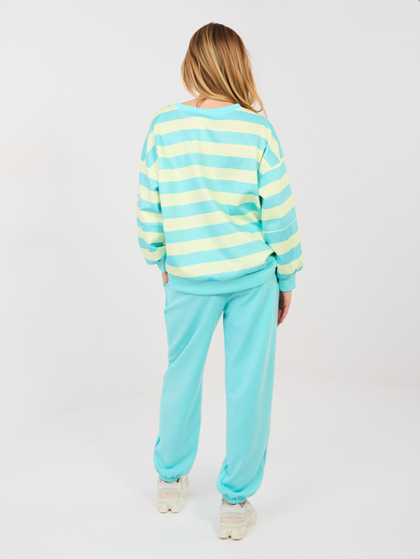 Miętowo-żółty dresowy komplet z bluzą w paski