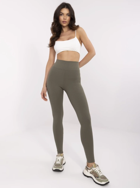 Khaki sportowe legginsy basic z bawełny 