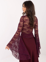 Burgundowa bluzka z rękawem typu dzwon