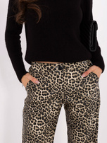 Beżowo-czarne panterkowe spodnie z ekoskóry 