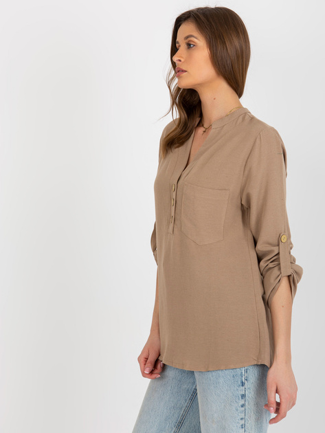 Hurt Ciemnobeżowa bluzka koszulowa z guzikami RUE PARIS