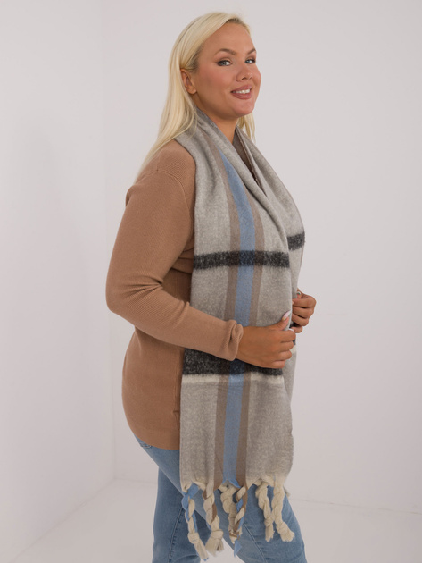 Hurtownia Szary ciepły szal damski z grubej dzianiny z frędzlami