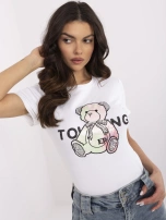 Ecru-różowy damski t-shirt z bawełny