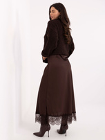Ciemnobrązowa trapezowa spódnica z koronką RUE PARIS 