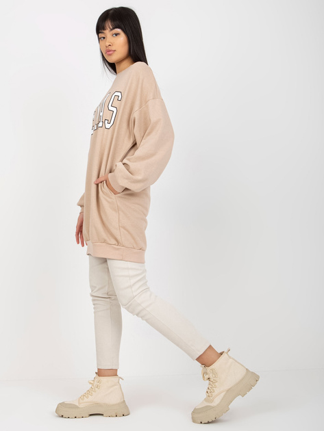 Hurt Beżowa dresowa bluza z nadrukiem i okrągłym dekoltem