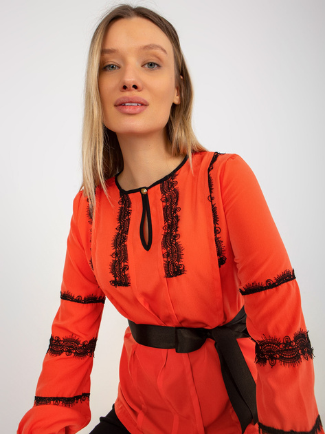 Hurt Pomarańczowa bluzka wizytowa z koronką i wiązaniem