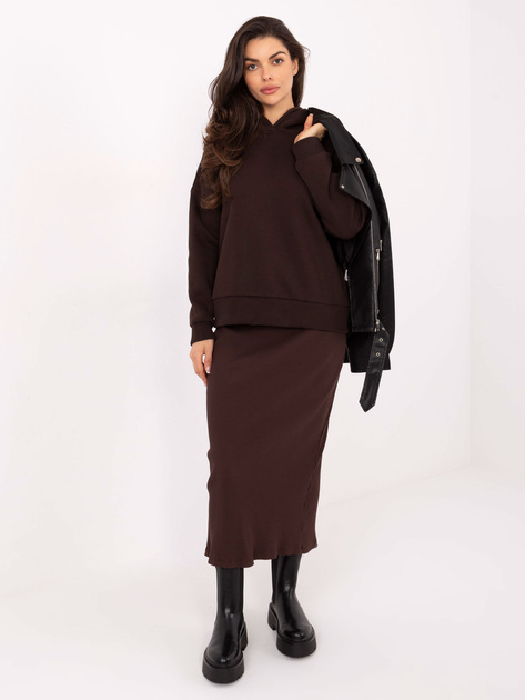 Czekoladowa midi spódnica basic w prążek 