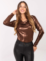 Brązowa wizytowa bluzka z lejącym dekoltem