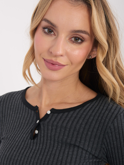 Grafitowa dopasowana bluzka w prążek