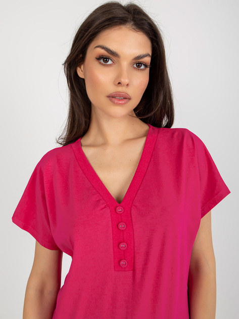 Hurt Fuksjowa bawełniana bluzka basic z dekoltem V