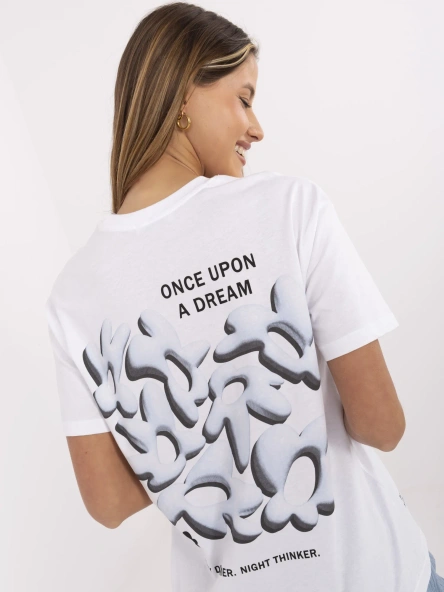 Biało-niebieski t-shirt z nadrukiem na plecach FRESH MADE