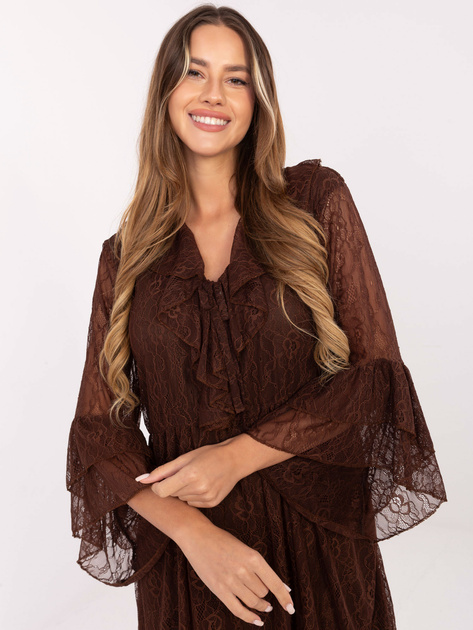 Brązowa krótka sukienka z wiązaniem przy dekolcie