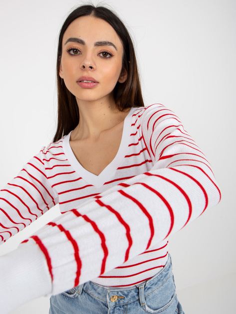 Hurtownia Biało-czerwona prążkowana bluzka basic w paski