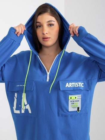 Hurt Ciemnoniebieska dłuższa bluza plus size z napisami
