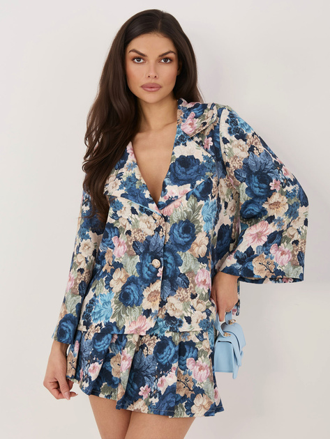 Ciemnoniebieska elegancka marynarka w kwiaty