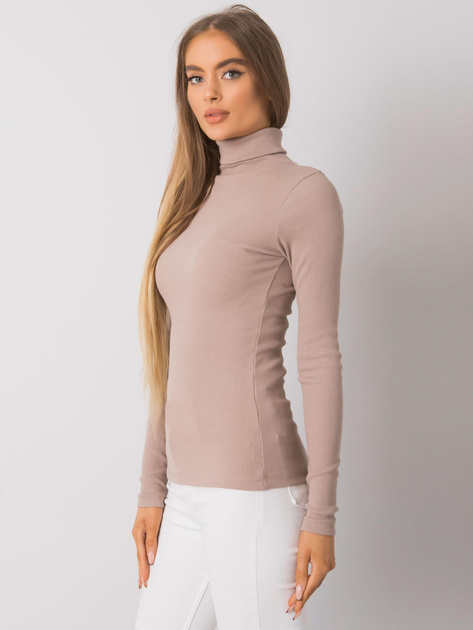 Ciemnobeżowa bluzka prążkowana z golfem Elisee RUE PARIS