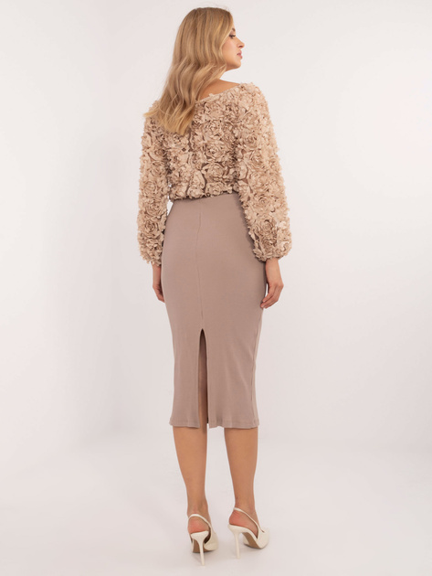 Hurtownia Ciemnobeżowa spódnica basic w prążek