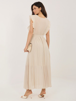 Beżowa rozkloszowana sukienka bez rękawów RUE PARIS