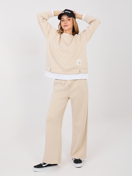 Beżowa damska bluza oversize z naszywką RUE PARIS