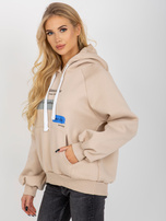 Hurt Beżowa dresowa bluza z nadrukiem i kapturem