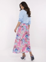Pink midi skirt with flowers.