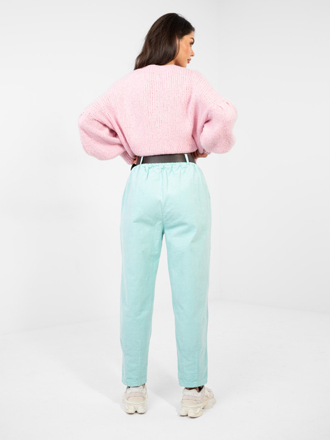 Miętowe sztruksowe spodnie z paskiem