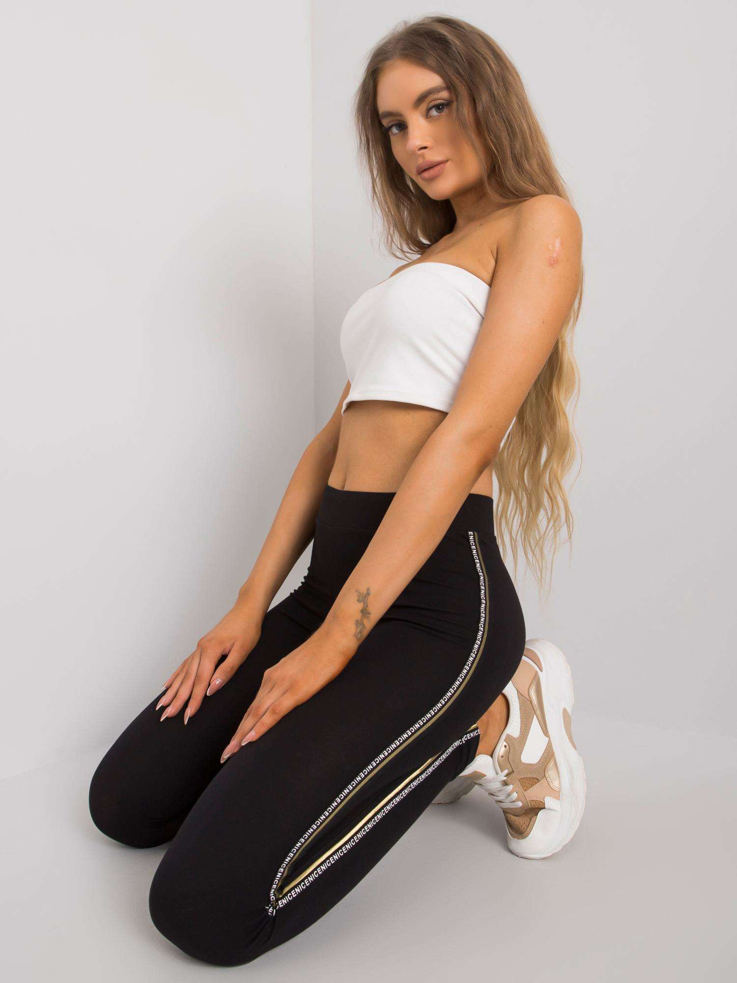 Schwarz-goldene Baumwoll-Leggings Naila RUE PARIS.