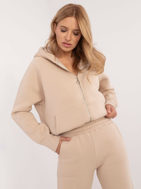 Hurt Beżowy dresowy komplet basic z ociepleniem