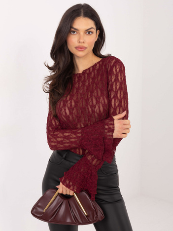 Burgundowa dopasowana bluzka z koronki