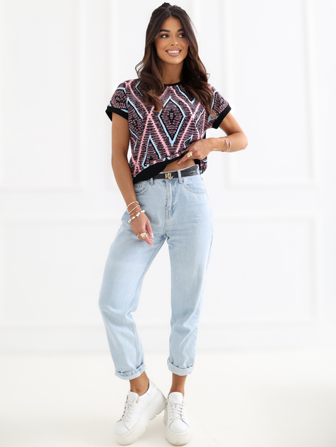 Czarna damska bluzka w geometryczny wzór