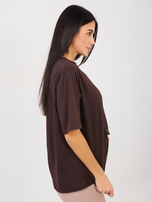 Czekoladowy t-shirt basic z bawełny RUE PARIS 