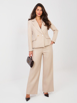 Beżowe szerokie spodnie z ekoskóry