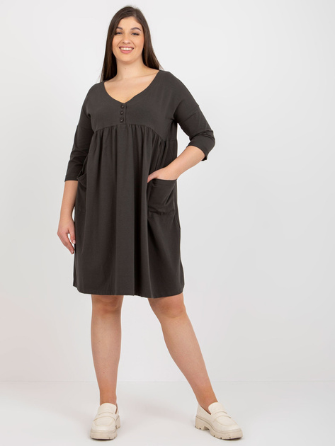 Hurt Khaki dresowa sukienka plus size basic z kieszeniami