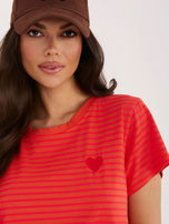 Fluo różowo-pomarańczowy damski t-shirt w paski