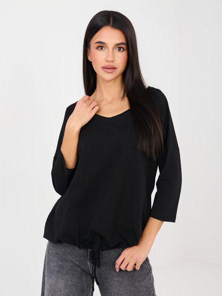 Czarna bluzka basic z rękawem 3/4 RUE PARIS 