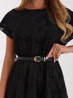 Czarna rozkloszowana sukienka z paskiem RUE PARIS 