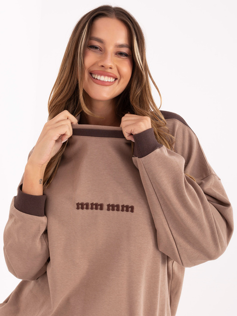 Ciemnobeżowa damska bluza z okrągłym dekoltem