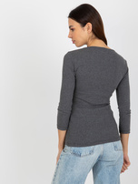 Hurt Ciemnoszara bluzka w prążek z wycięciami przy dekolcie