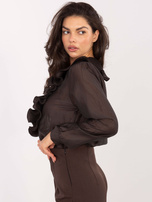 Czekoladowa rozpinana koszula z okrągłym dekoltem