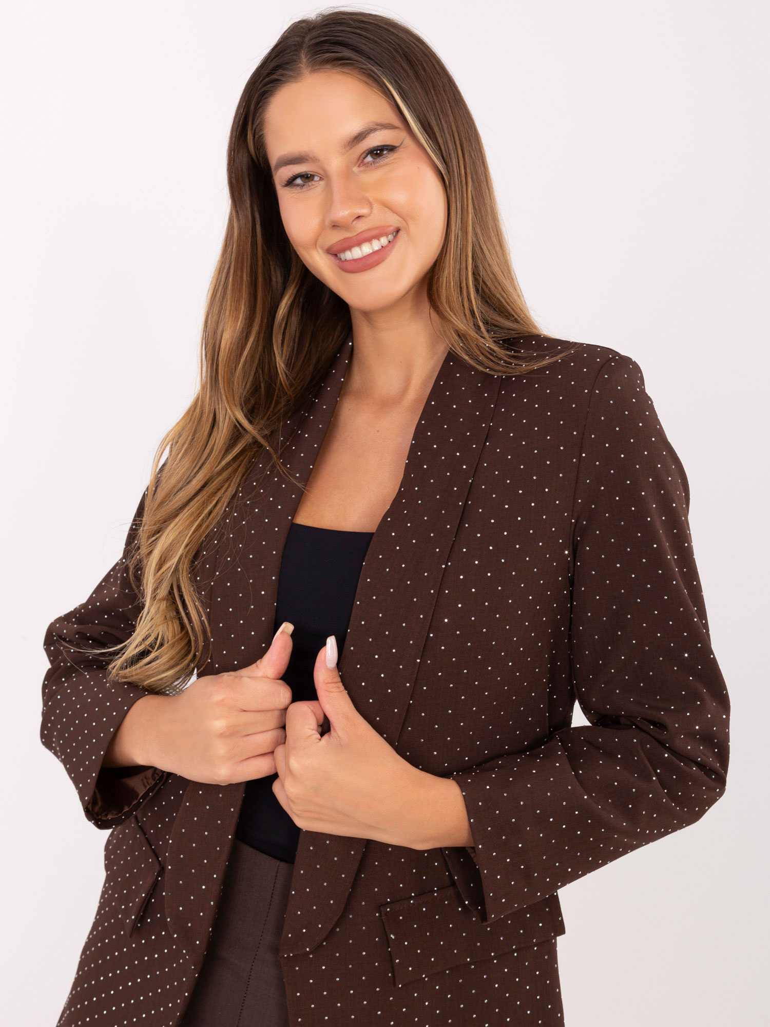 Brown women's blazer with studs RUE PARIS.