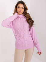 Hurt Jasnofioletowy dzianinowy sweter w warkocze